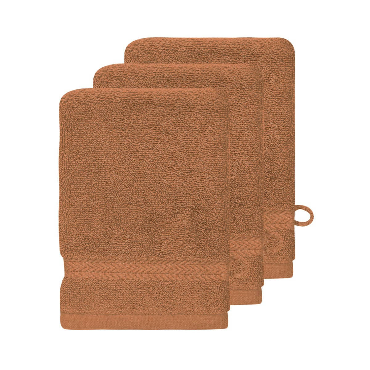 LUXURY - Lot de 3 gants de toilette 550gr/m²  brique 16x22 cm