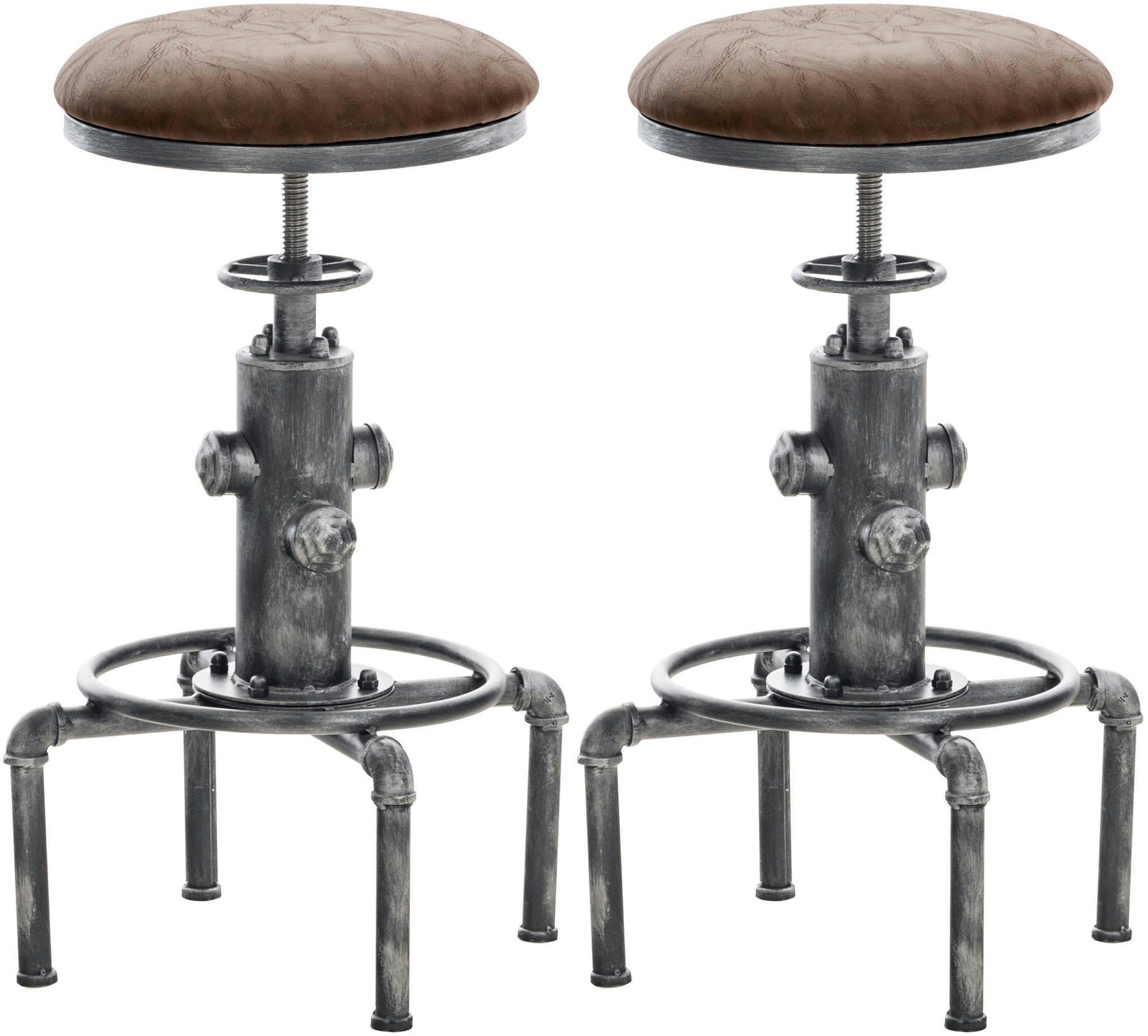 LUMOS - Lot de 2 tabourets de bar industriel en similicuir vintage Marron