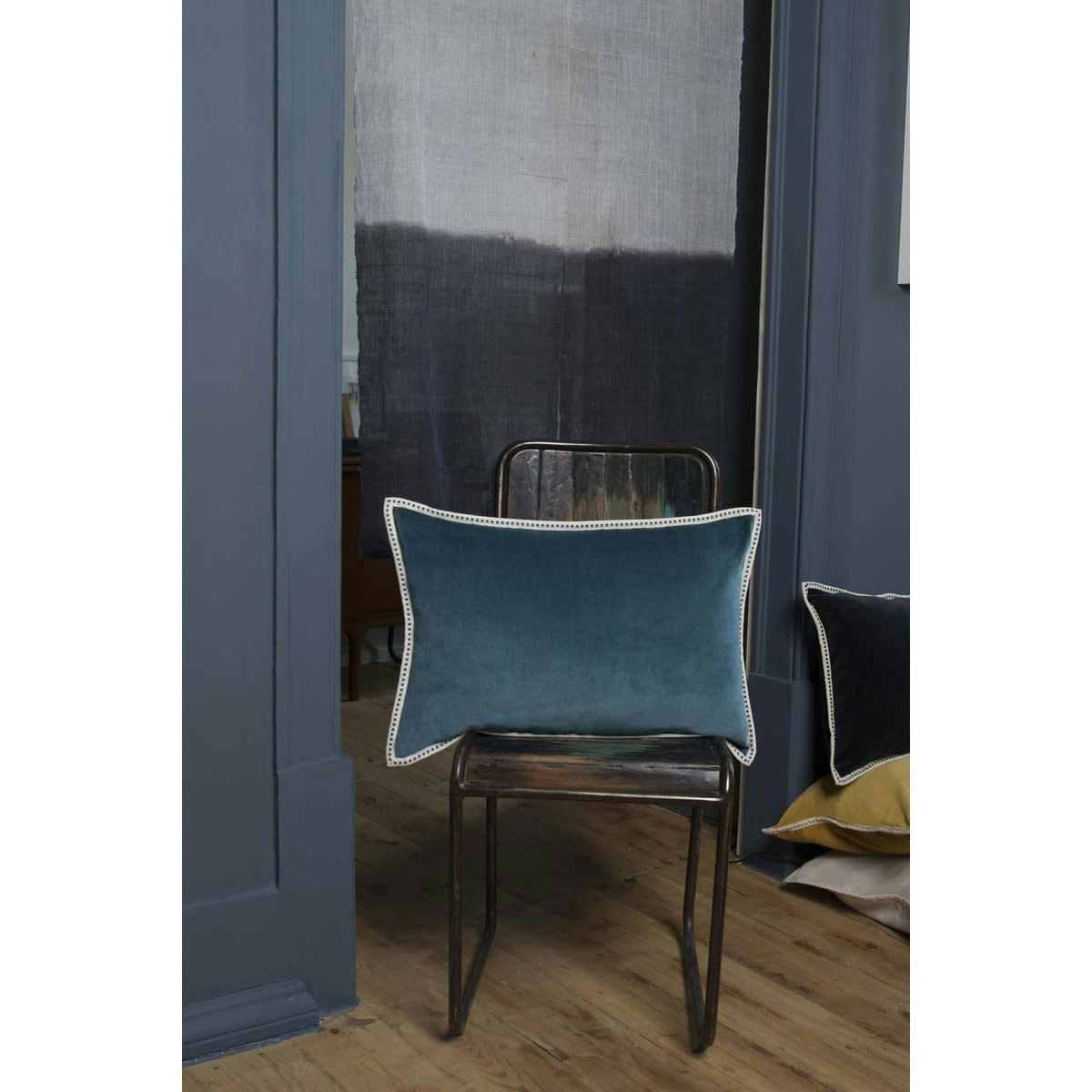 ERIN - Housse de coussin velours de coton  60x40 bleu peacock