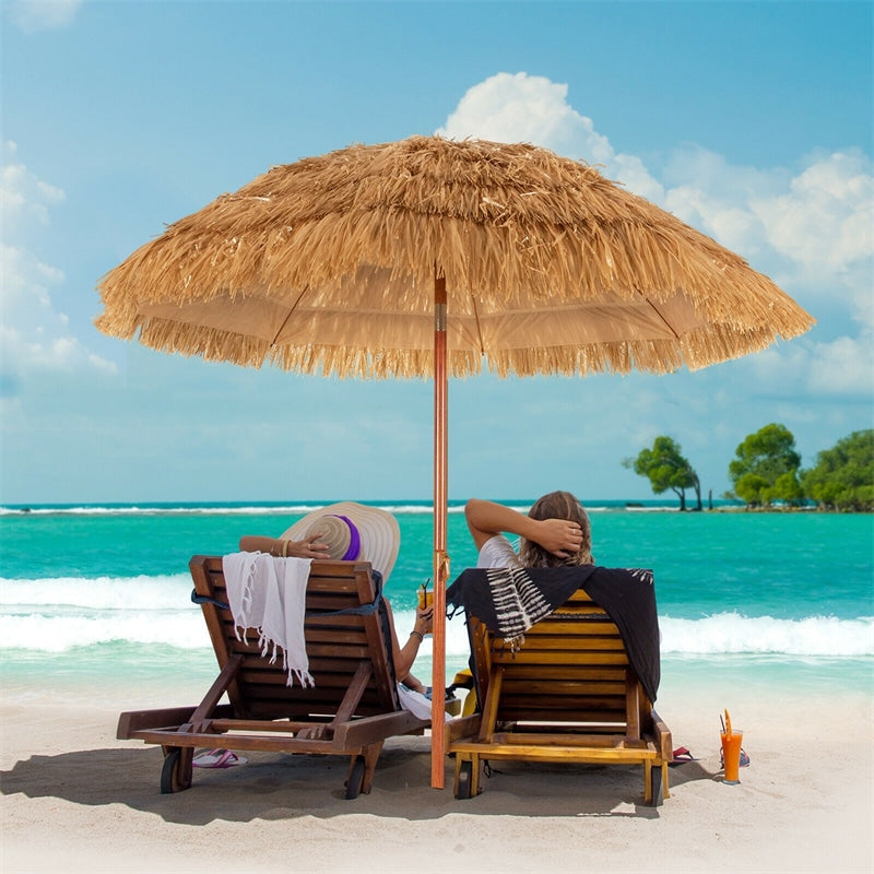 6.5 FT Portable Thatched Tiki Beach Umbrella Patio Umbrella with Tilt Mechanism