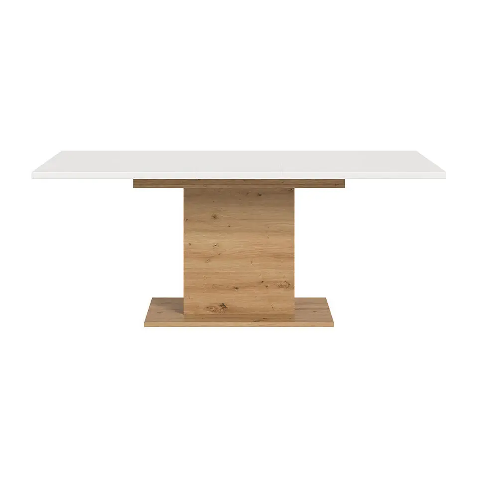 Hioshop Motion eetkamertafel zuilpoot 90x150/190cm incl 1 verlengblad wit- eik