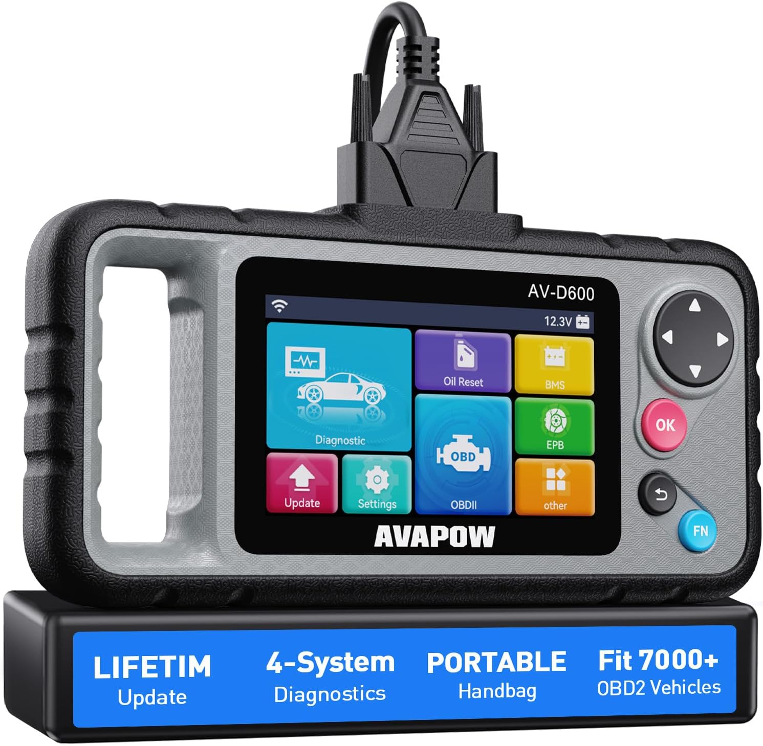 AVAPOW AV-D600 4 Systems OBD2 Scanner Engine/Transmission/SRS/ABS Diagnostic Tool, Oil Reset/EPB Reset/Battery Match, Car Code Reader with Auto VIN, WiFi Lifetime Update, Compatible with 7000+ Cars