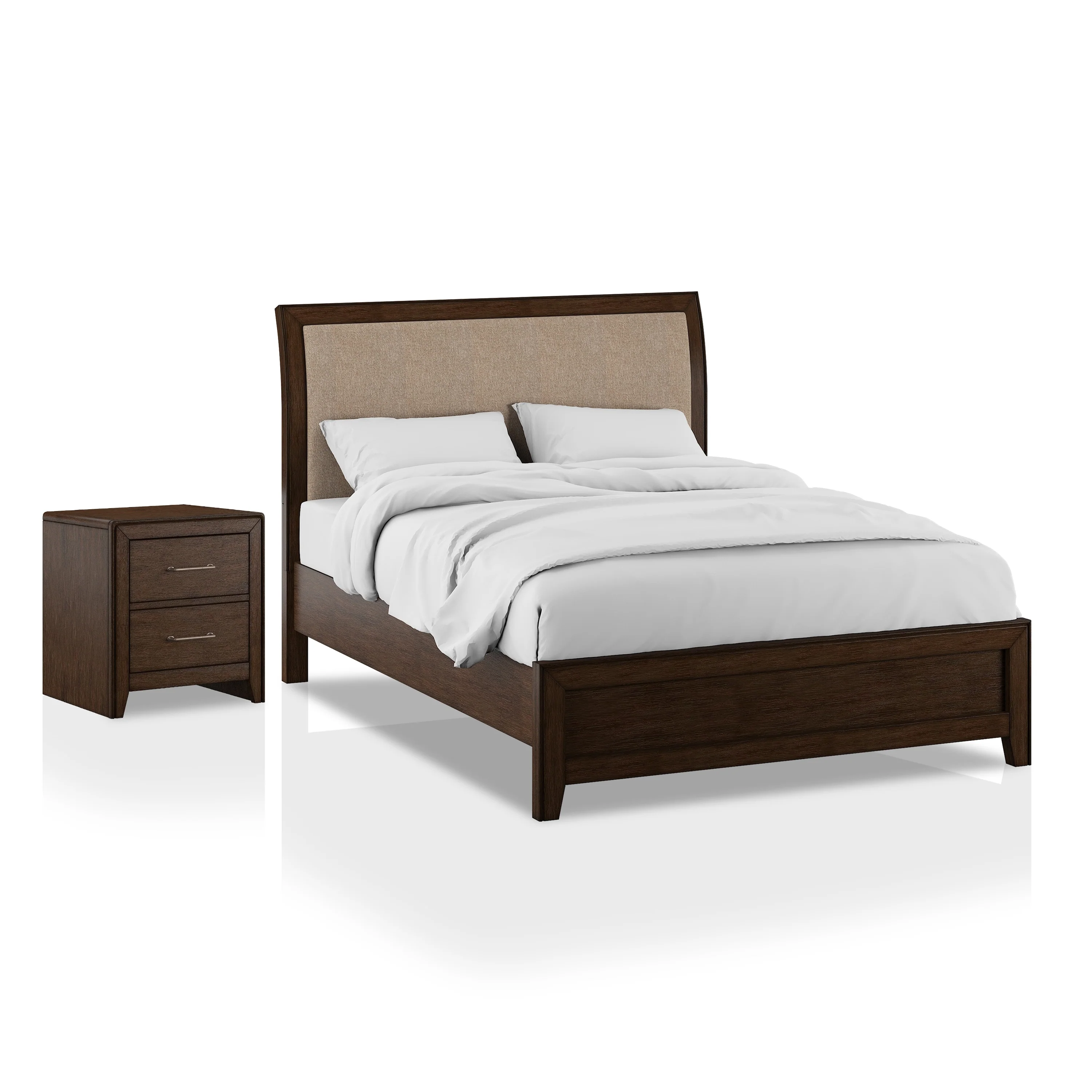 Yra Transitional Walnut Wood 2-Piece Sleigh Bedroom Set by Furniture of America