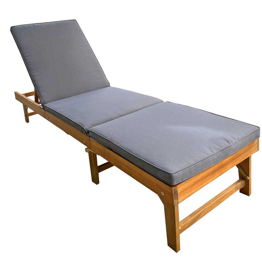 Patioflare Acacia Wood Foldable Outdoor Patio/Pool Lounger w/ Cushion