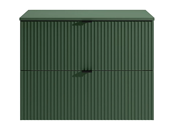 Meuble sous vasque suspendu strié avec planche - Vert mat - 80 cm - ZEVINI