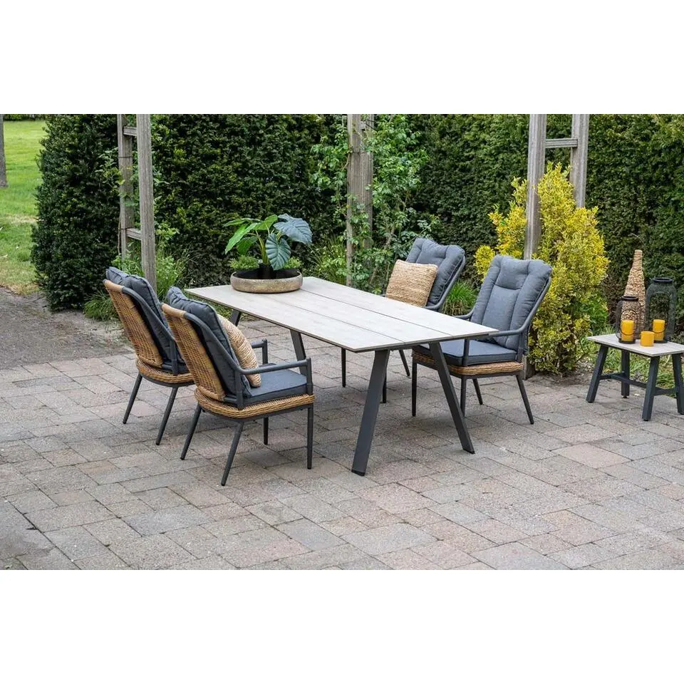 Nevada dining tafel - 205x100 cm - carbon black - light teak Vironwood