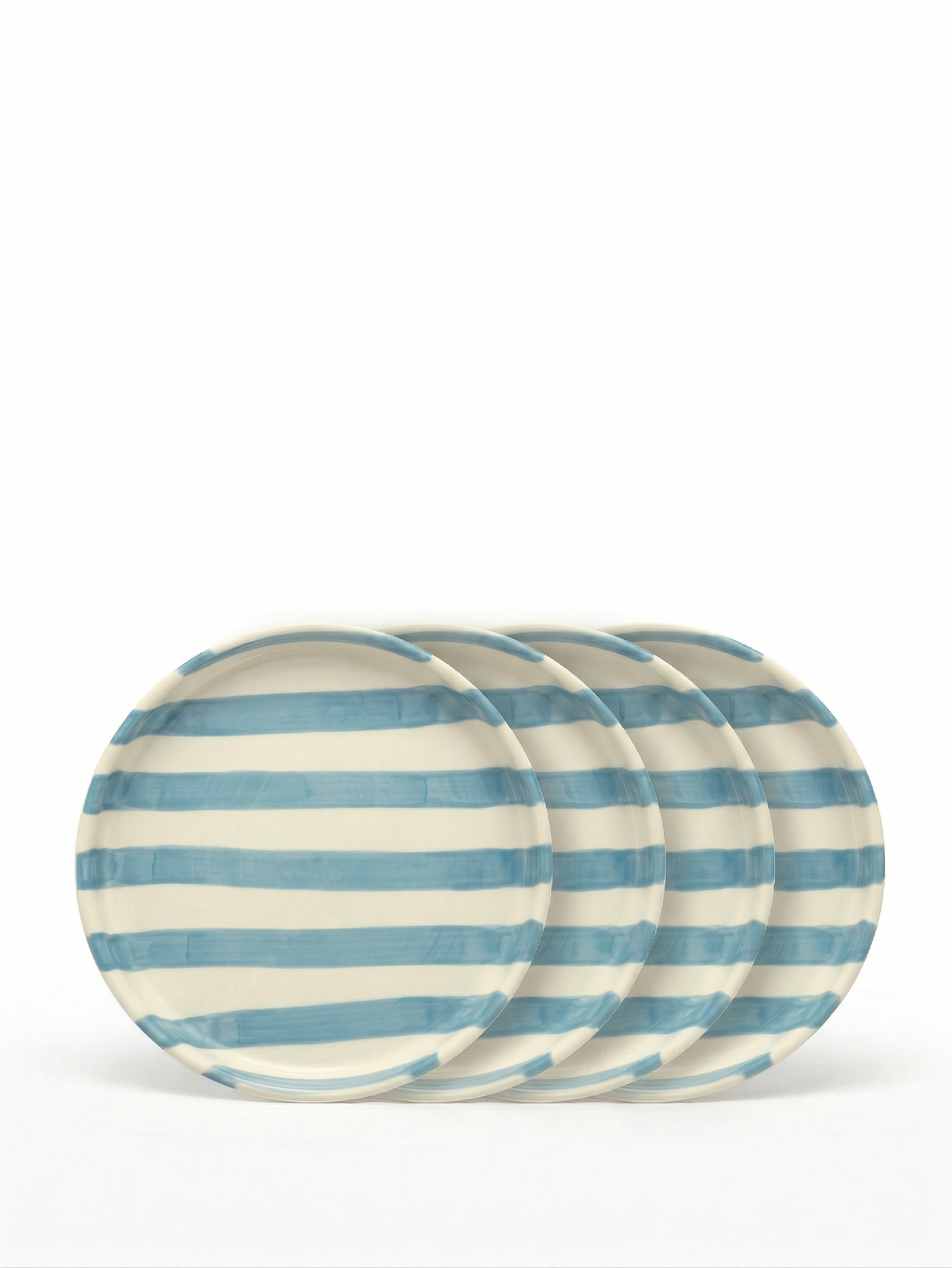 vtwonen - Gebaksbord - Strepen - Blauw - Keramiek - 13cm - Set van 4