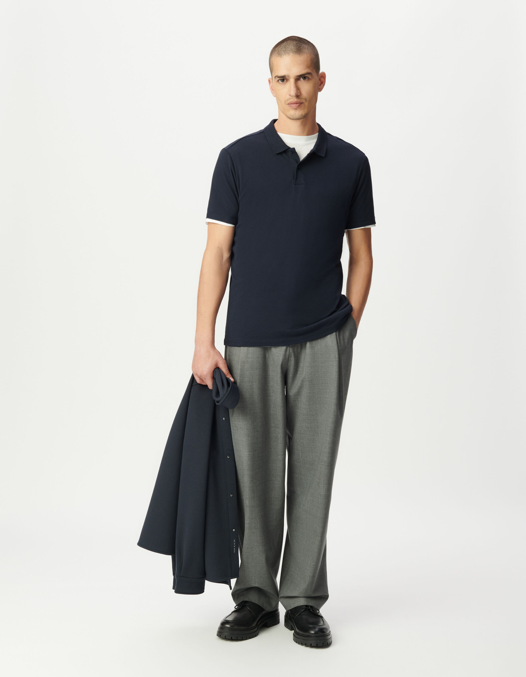 Polo bleu marine en coton modal Homme