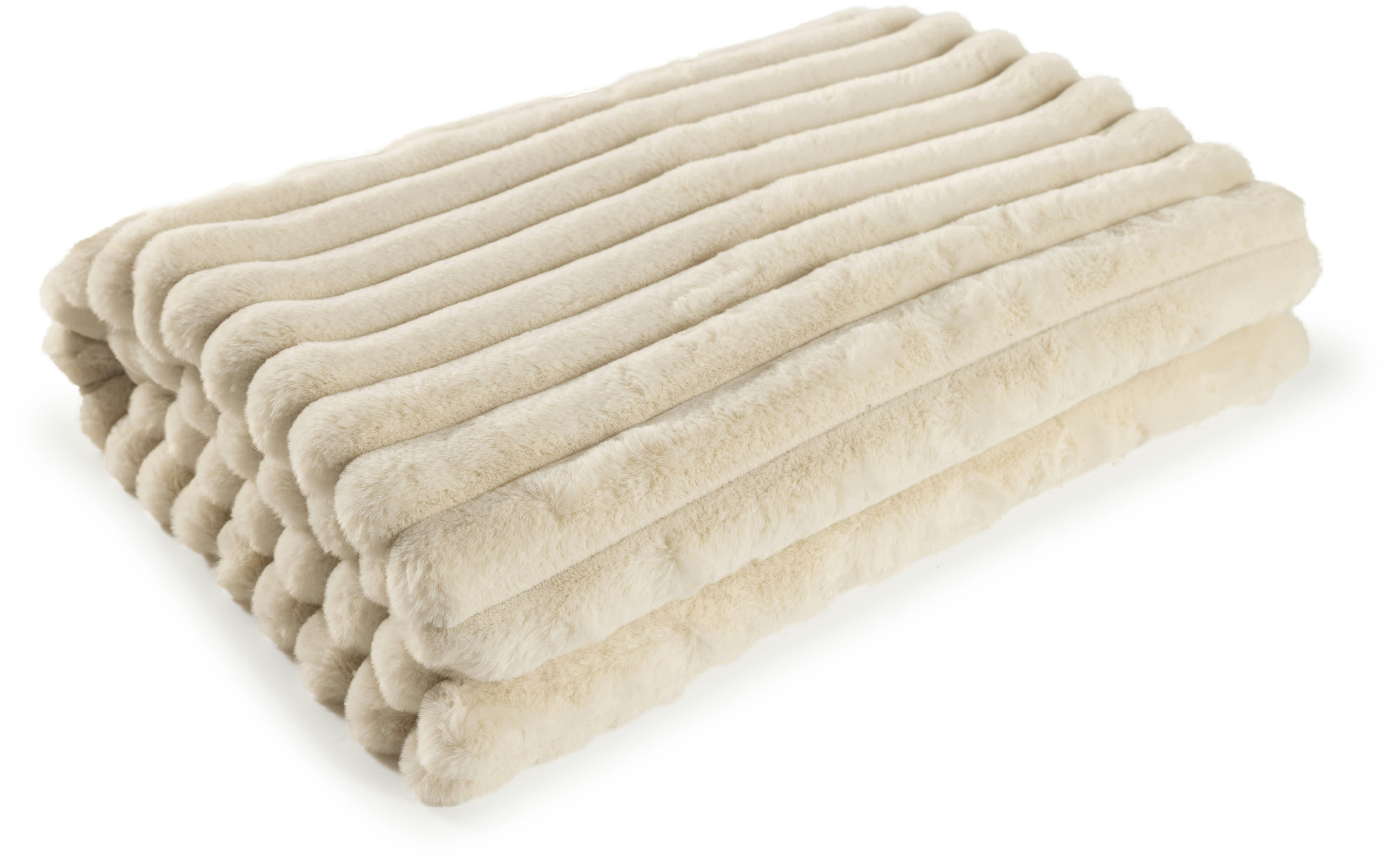 RAYA - Plaid velours cotelé moelleux imitation fourrure beige - 140x200