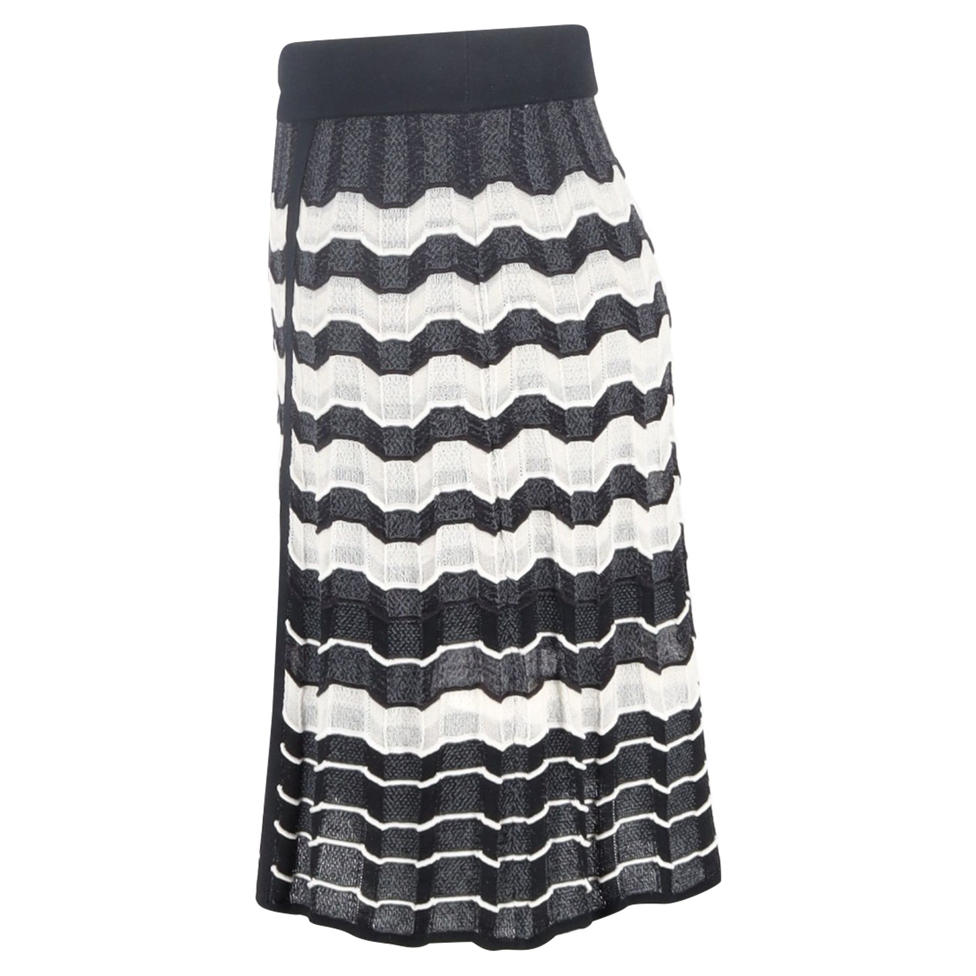 M Missoni Preloved Chevron Midi Skirt in Black Viscose