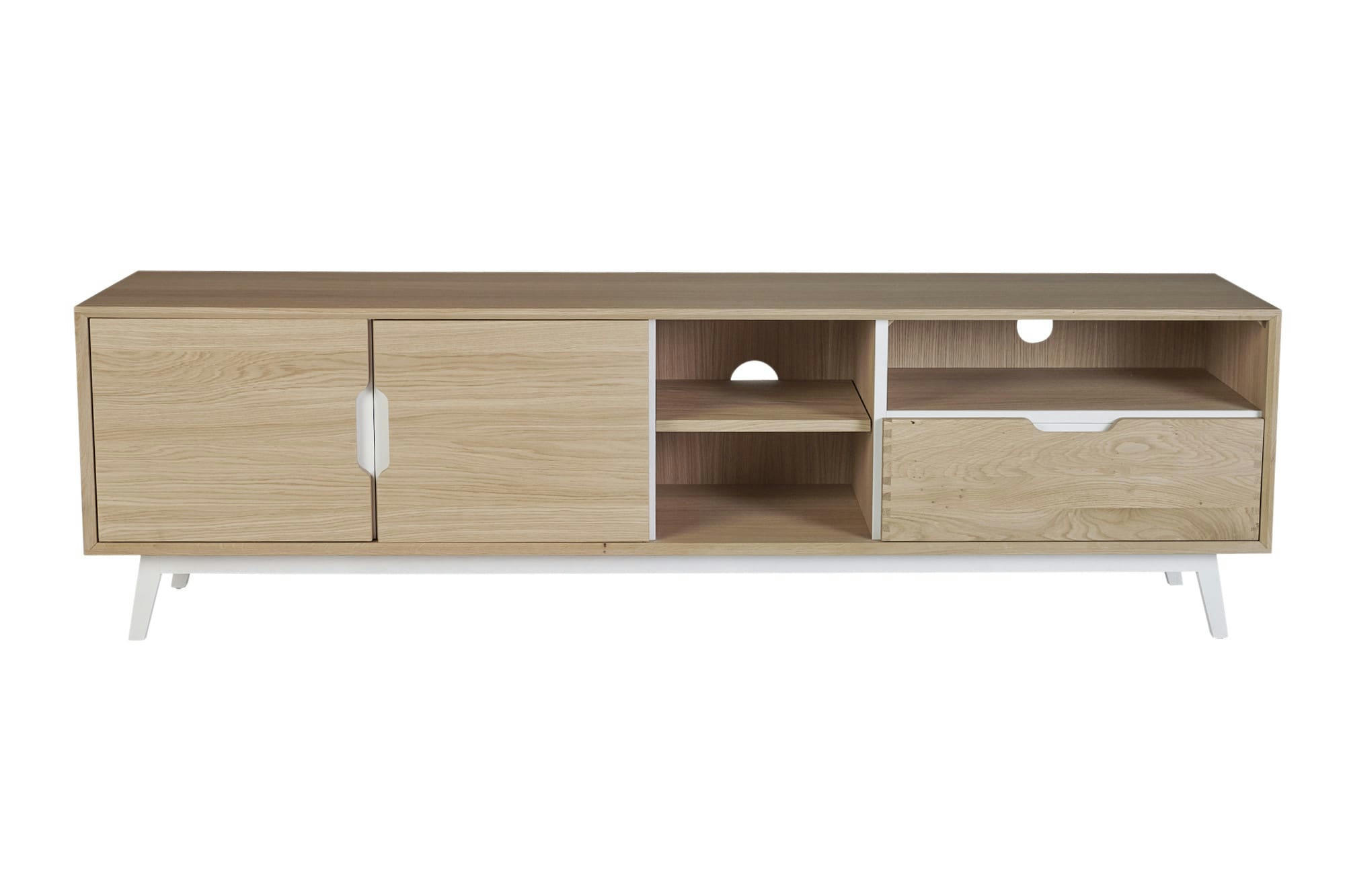 JOYCE - Meuble TV bas nordique en bois 3 portes 3 niches