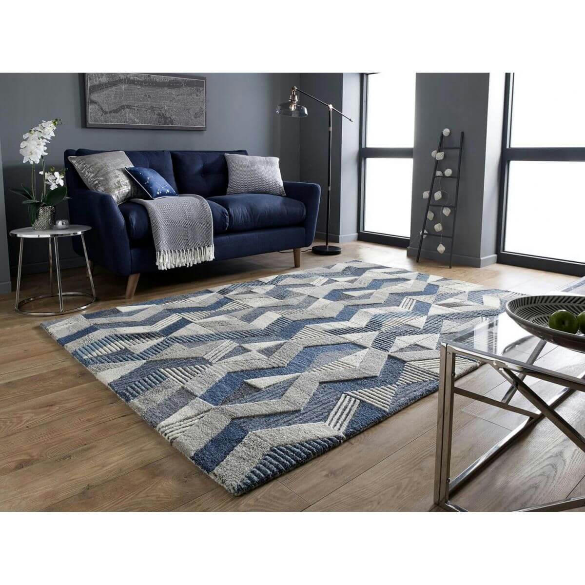 ASHER - Tapis   en laine bleu 120x170