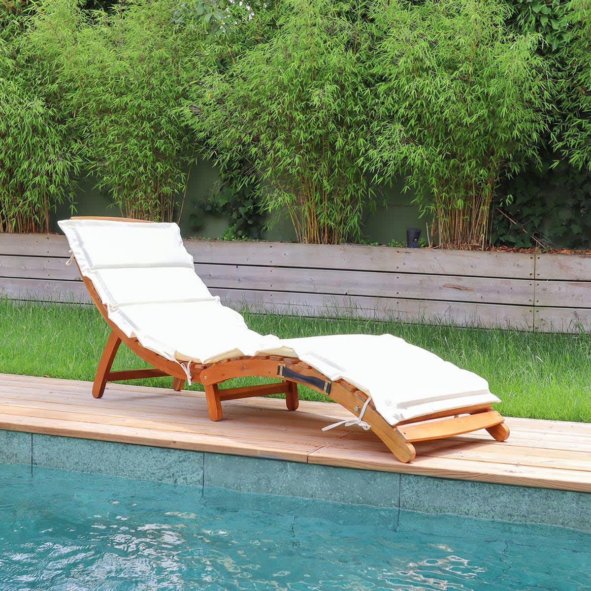 TYKA - Bain de soleil pliant avec coussin écru