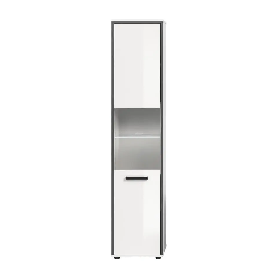 Hioshop Kojak kolomkast incl verlichting 1 glazen deur wit- hoogglans wit