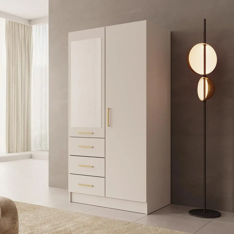 Meubella - Komodo - Kledingkast met 2 deuren - Beige - 101x61x201 cm