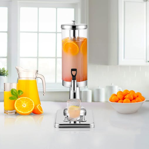 SOGA 2X Single 3L Silver Stainless Steel Beverage Dispenser Ice Cylinder Clear Juicer Hot Cold Water Jug