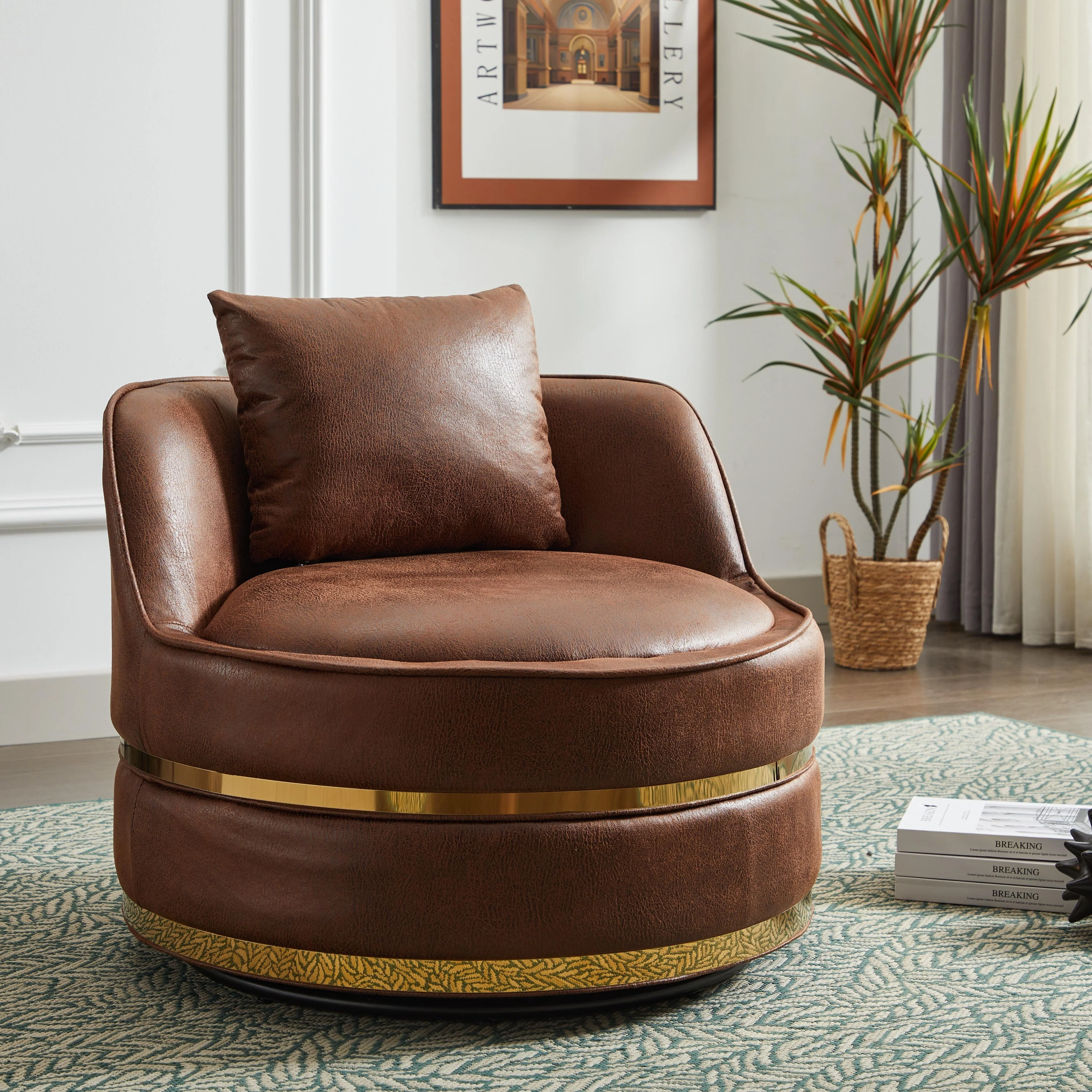 High-end style textured swivel chair for living room