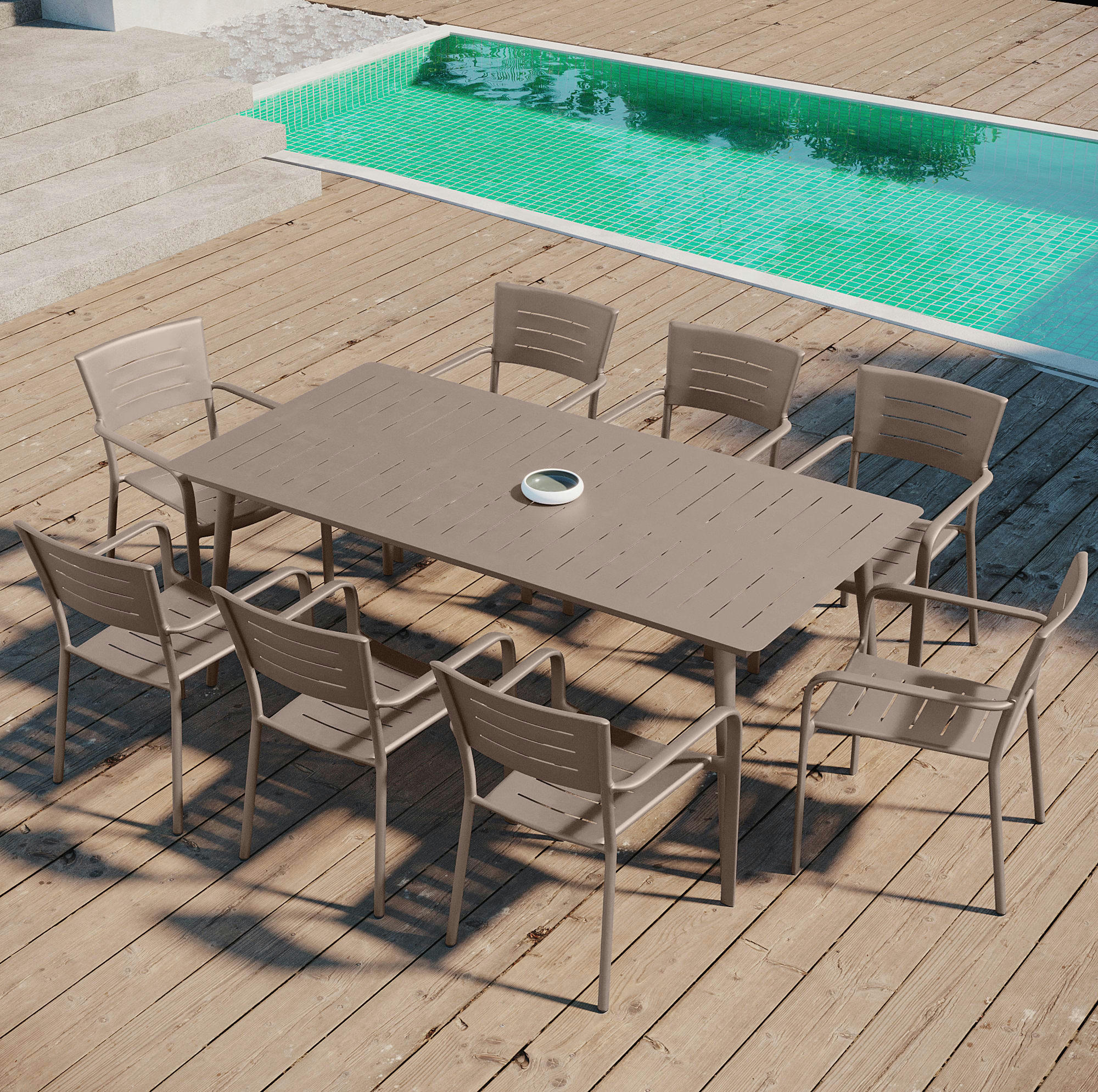INARI - Table de repas 8 personnes  200x100 cm en aluminium muscade