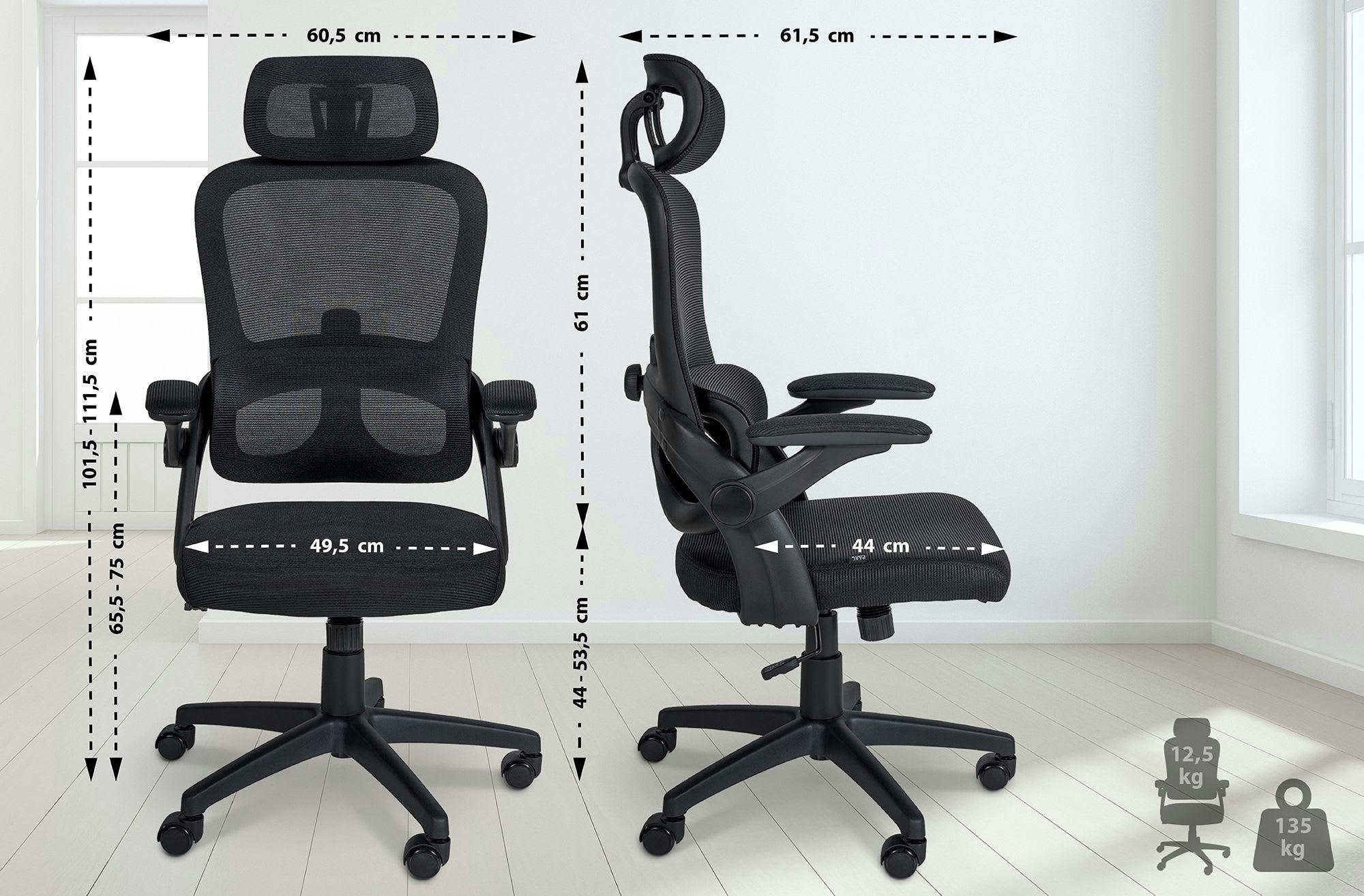 GARSTON - Fauteuil de bureau avec soutien lombaire en microfibre Noir