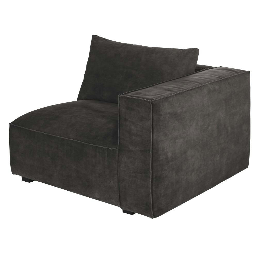 Barack - Accoudoir droit pour canapé modulable en velours marbré gris foncé