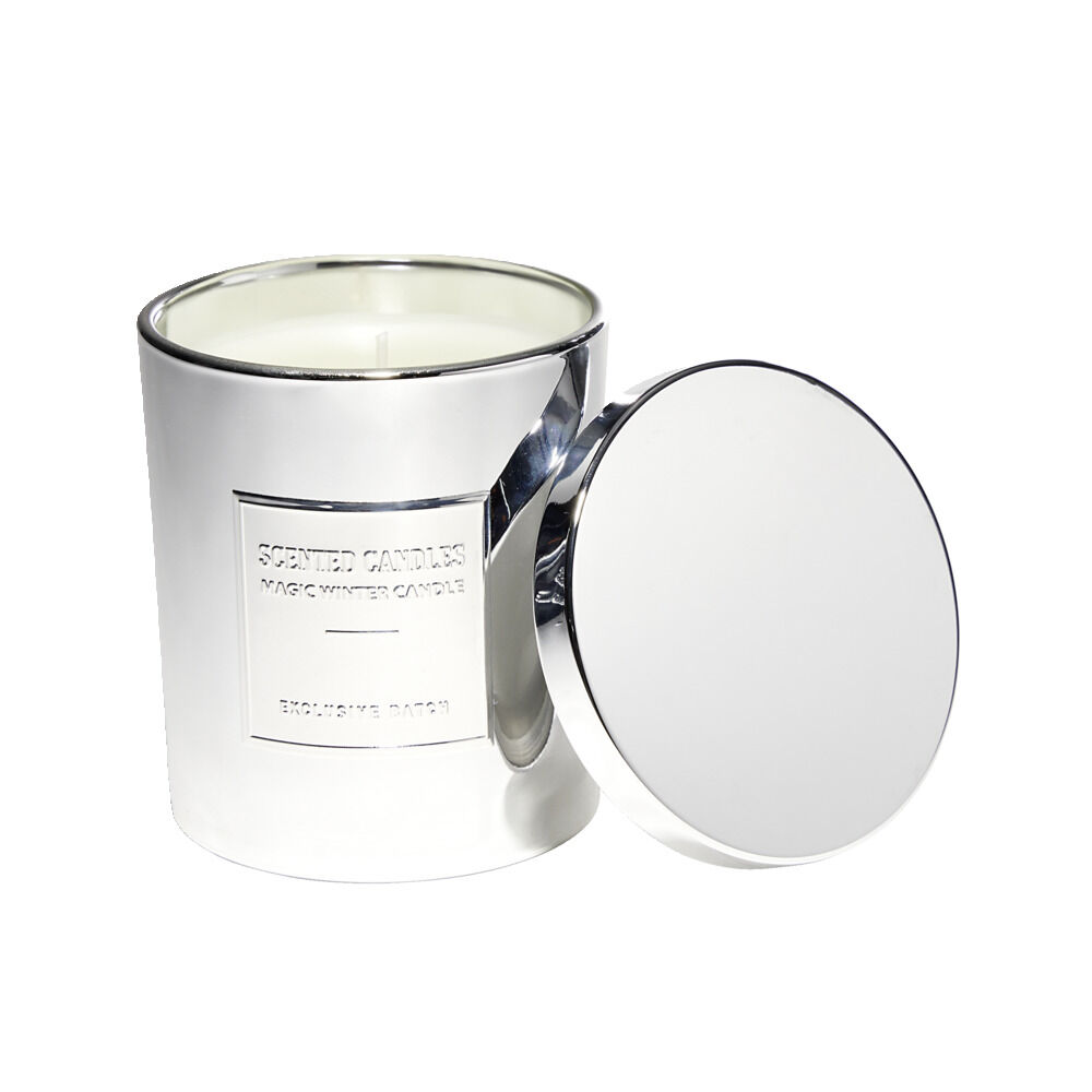Bougie avec couvercle pot métallisé gris senteur fleur d'oranger 25H