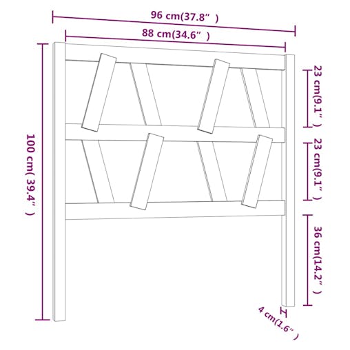 NNEVL Bed Headboard Black 96x4x100 cm Solid Wood Pine