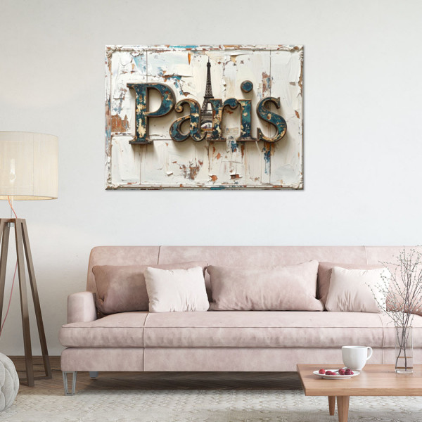 Obraz do salonu biura loftu, Napis Paryż Shabby Chic 30x20
