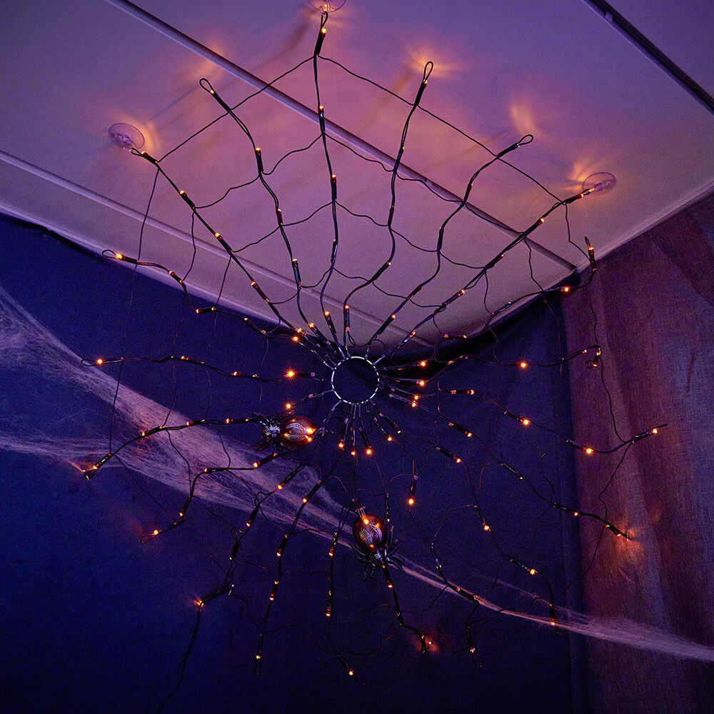 Toile d'araignée lumineuse 100 LED orange Ø78cm