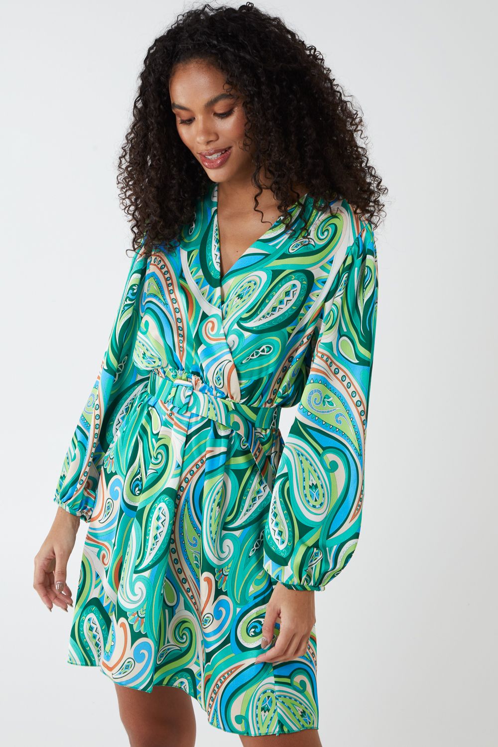 Blue Vanilla Paisley Print Wrap Front Dress