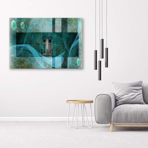 Feeby Obraz na płótnie, Okno architektura turkusowy 60x40