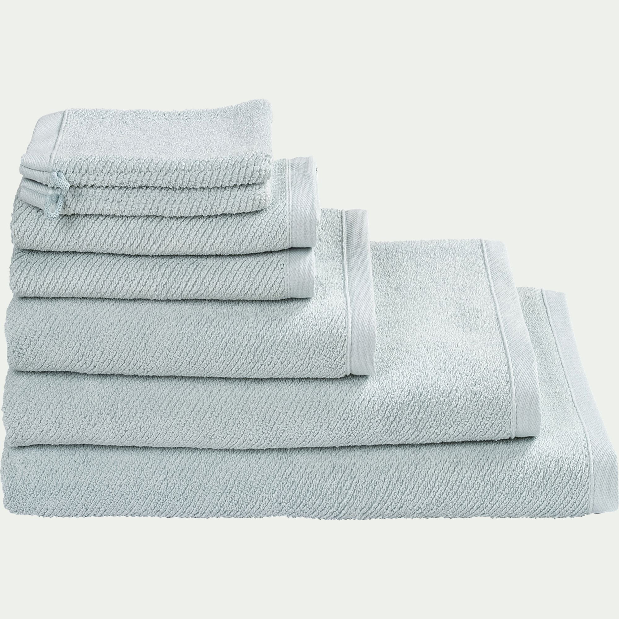 COLINE - Lot de 2 serviettes invités en bouclettes de coton bio - bleu 30x50cm