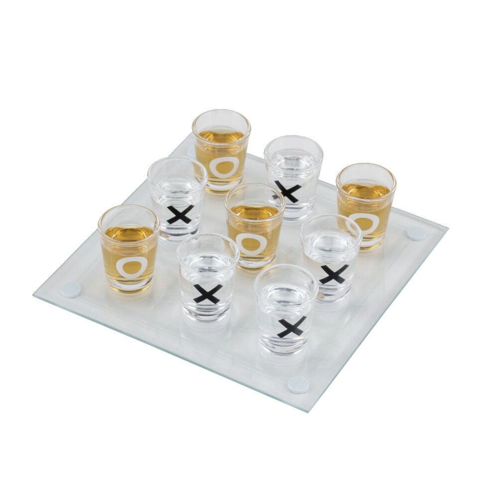 Jeu de morpion à boire avec shooters et plateau en verre 20x20cm