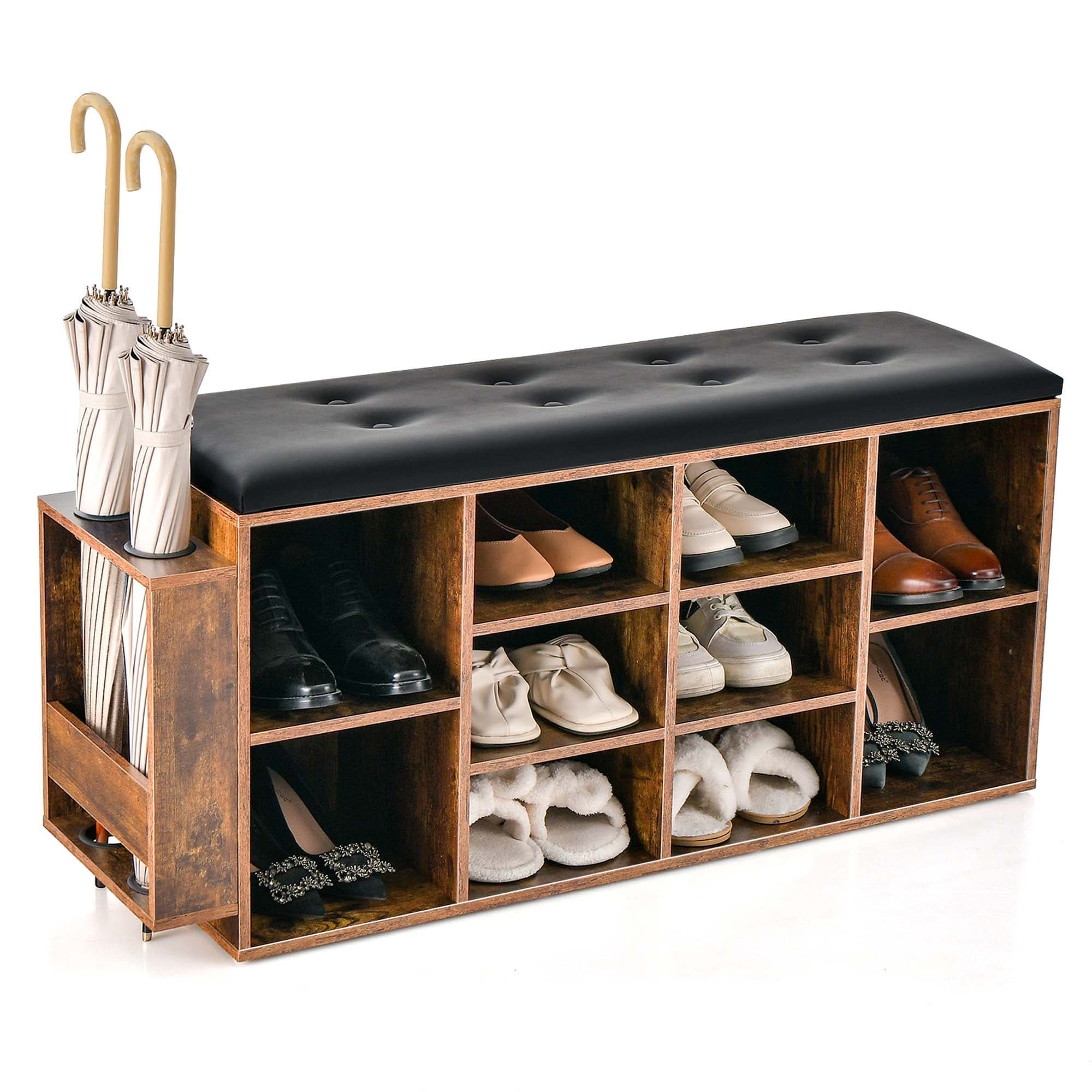 Costway Wooden Shoe Bench 10-Cube Storage Organizer with Padded - See Details