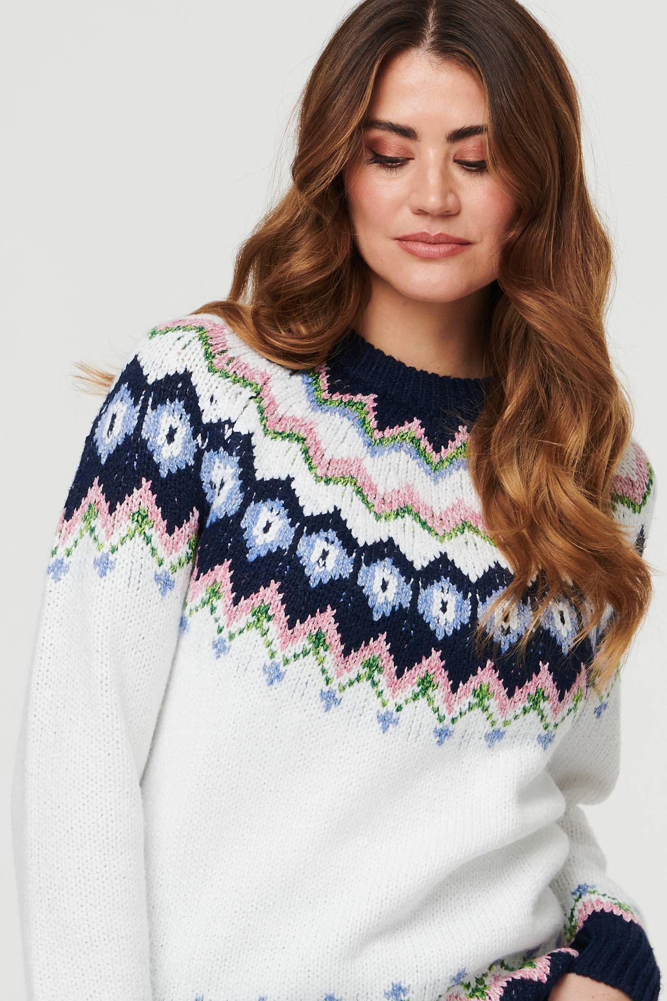 Izabel London Fairisle Print Long Sleeve Jumper