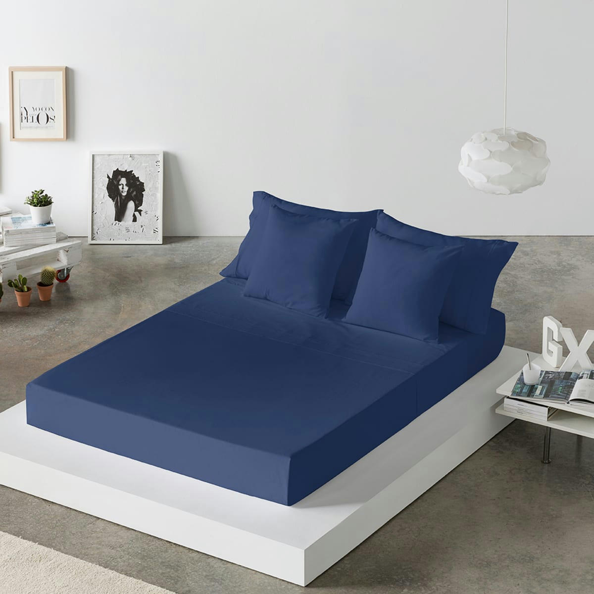 CASUAL DDL - Drap de lit en coton bleu marine 250x280