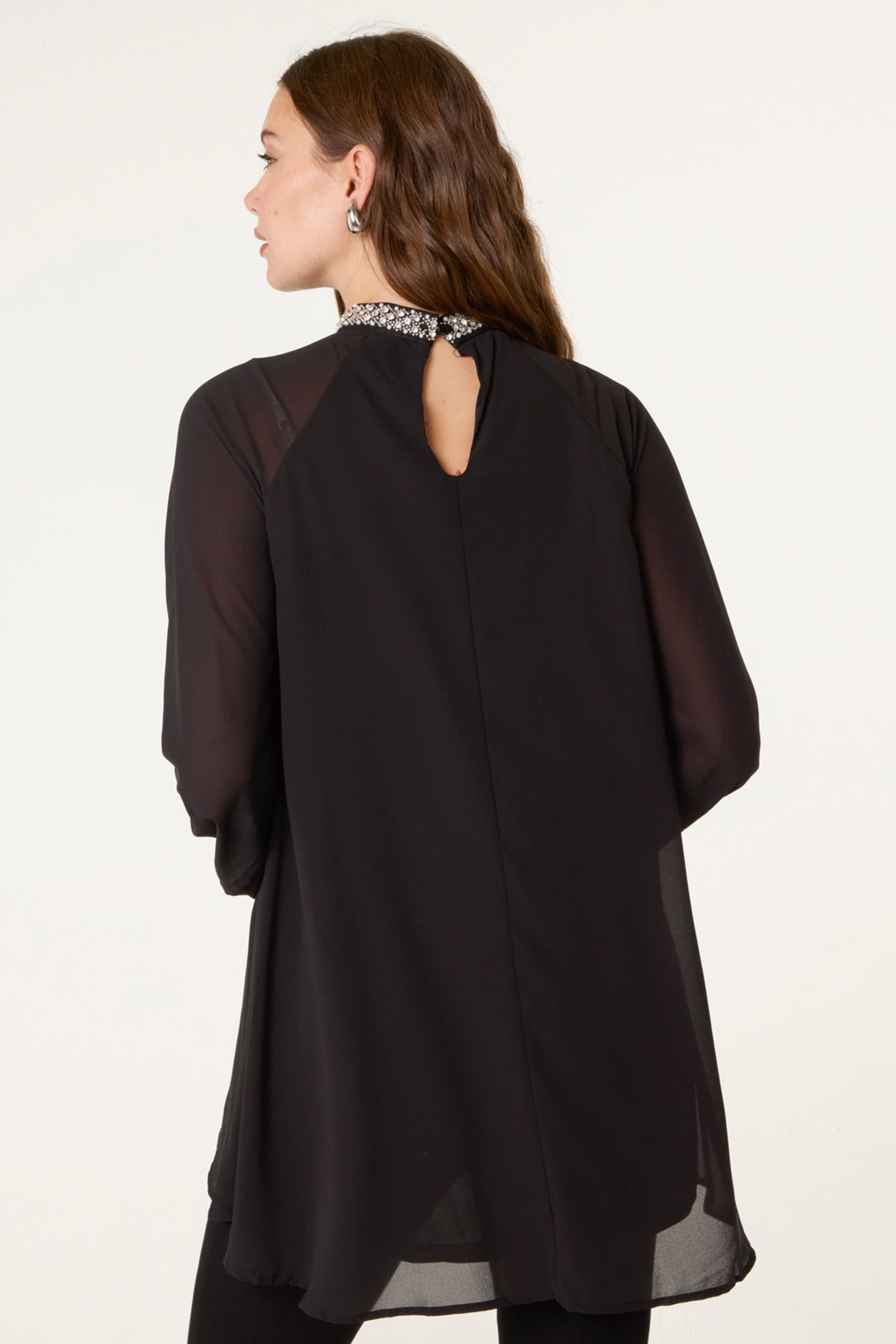 Blue Vanilla Black Embellished Collar Tunic Top