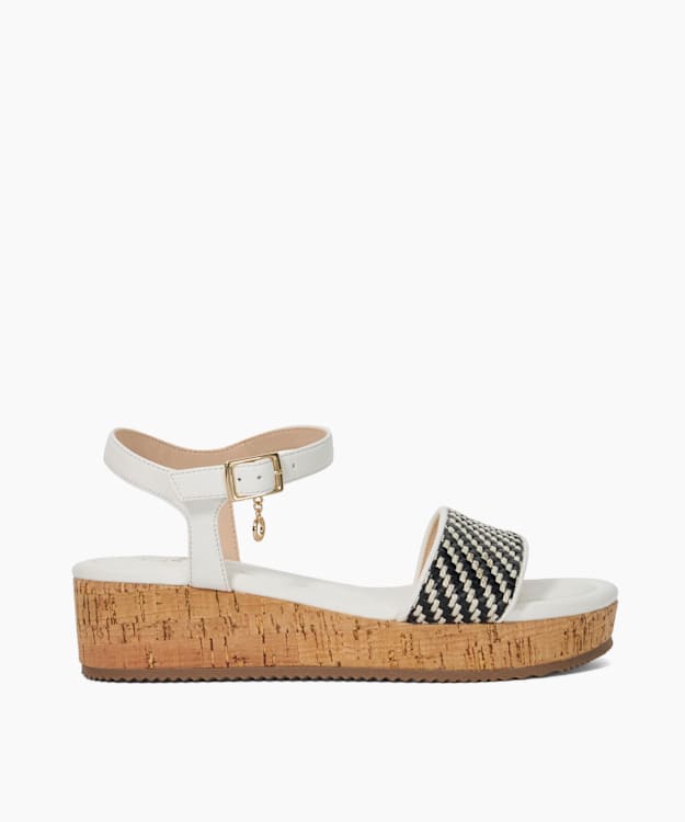 Liara Black White - Cork Flatform Raffia Sandals