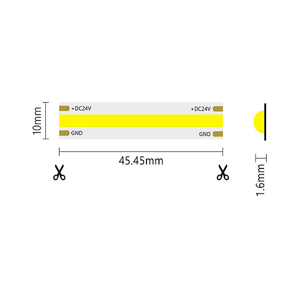 Bande LED COB monochrome 15W/MT 24V Bobine 5m Jaune