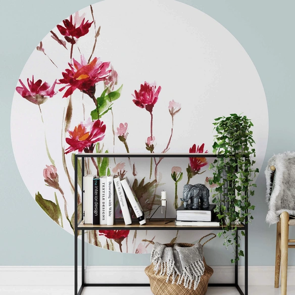 Vliestapete »Runde Vliestapete«, Florale Wildblume, mehrfarbig, matt