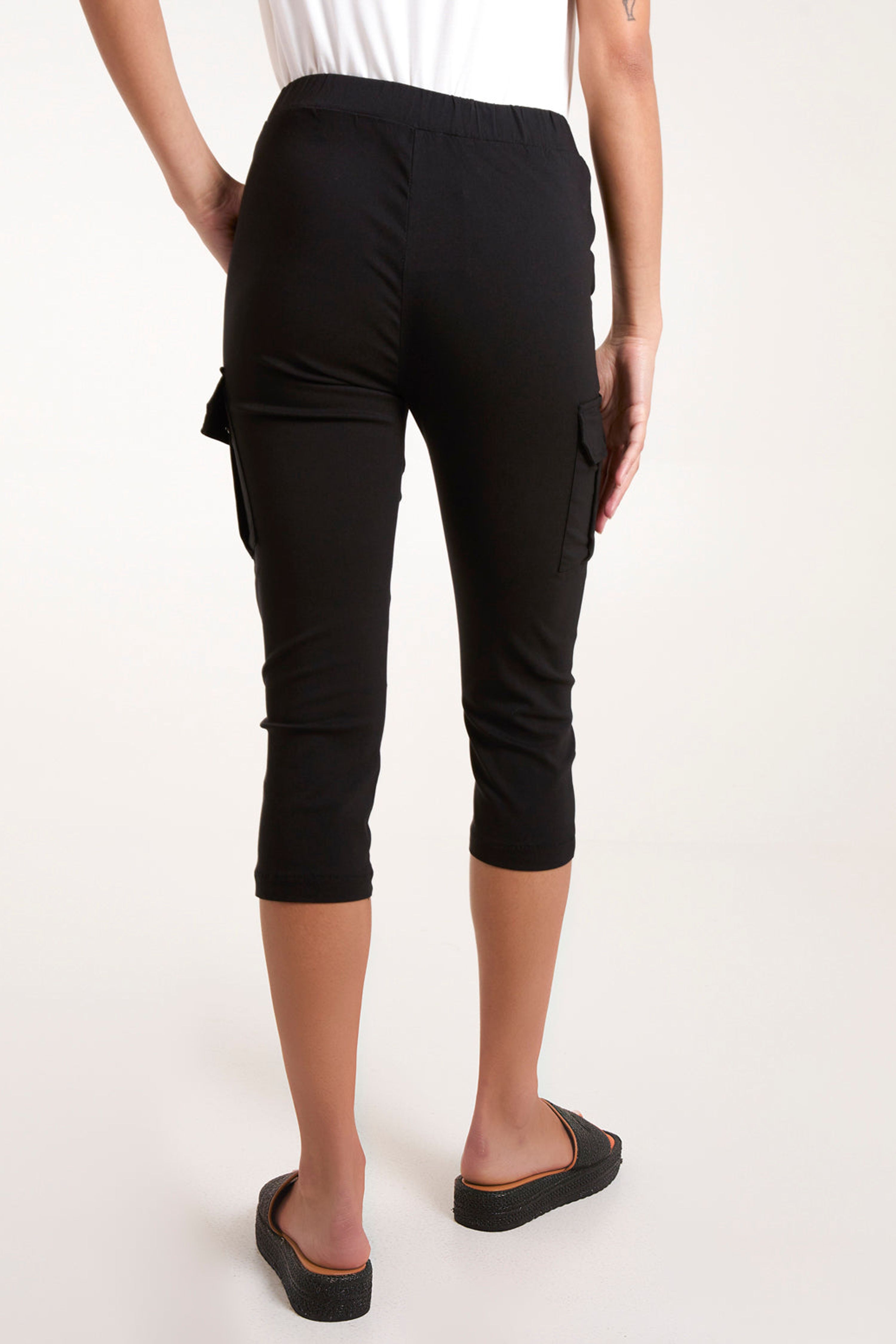 Blue Vanilla Black Seam Detail Crop Trousers With Cargo Pocket