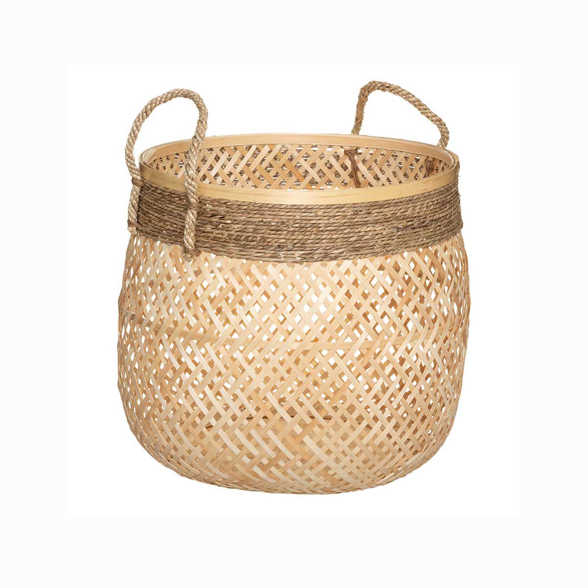 Cesto Redondo Bege Em Bambu 24x30cm