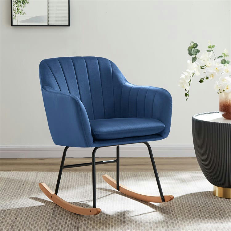 ELSA - Fauteuil  en velours bleu rocking chair