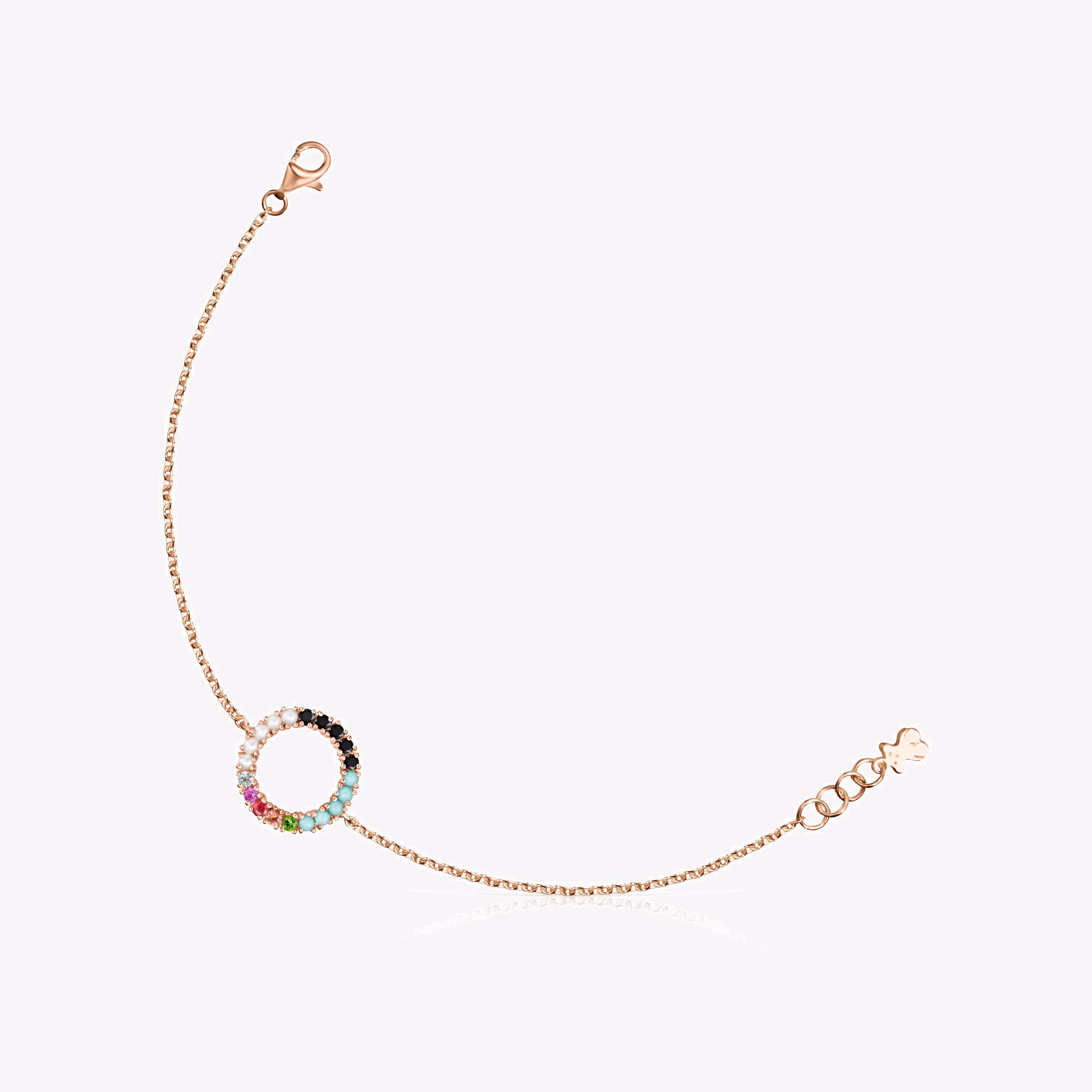 Pulsera disco con baño de oro rosa 18 kt sobre plata y gemas Straight