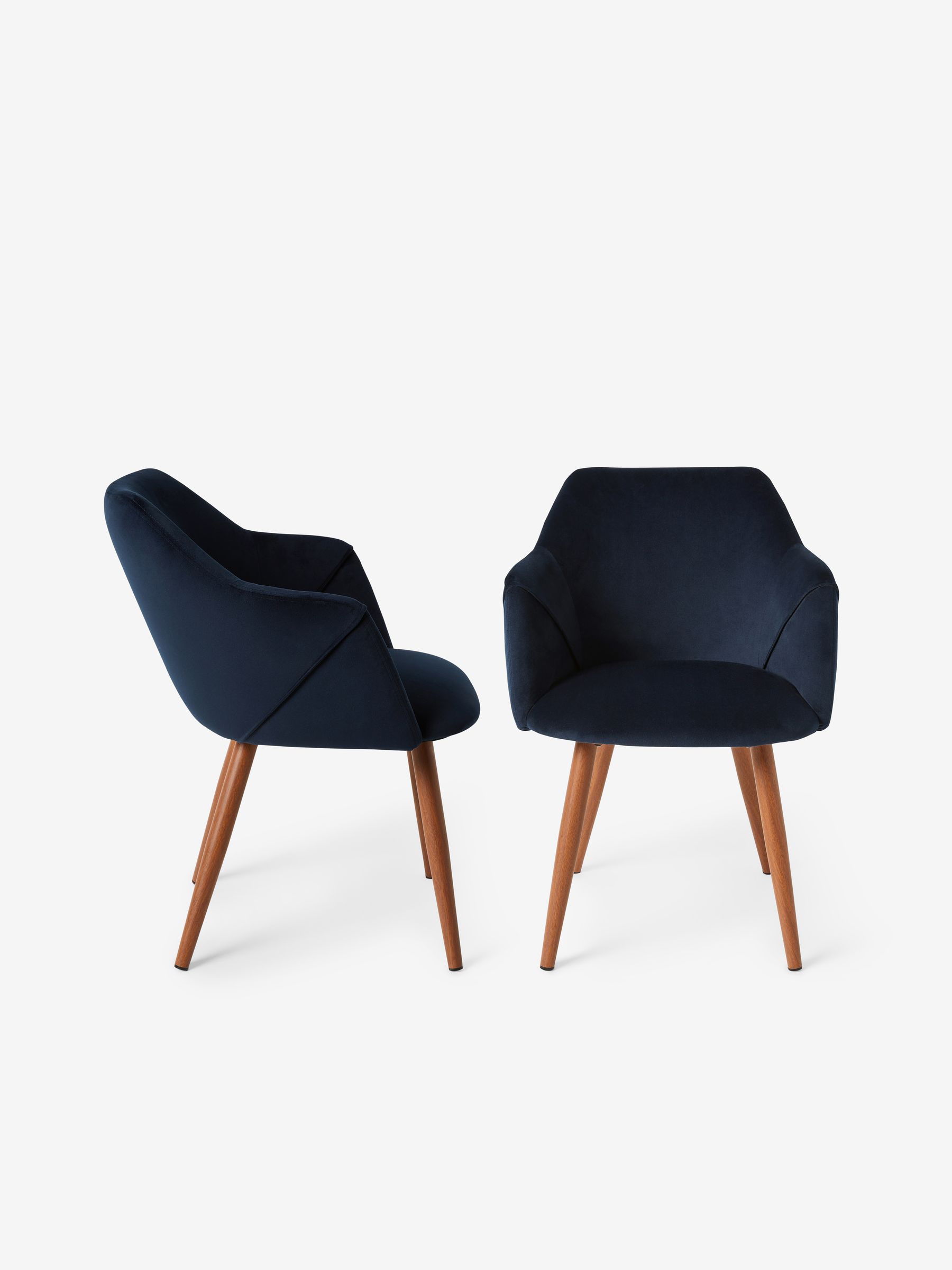 Set of 2 Lule Arm Dining Chairs in Dark Blue and Walnut Effect Legs
