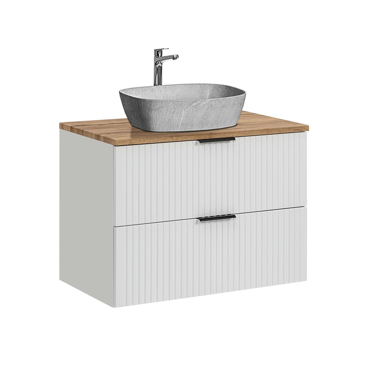 - Meuble simple vasque effet pierre 80cm blanc
