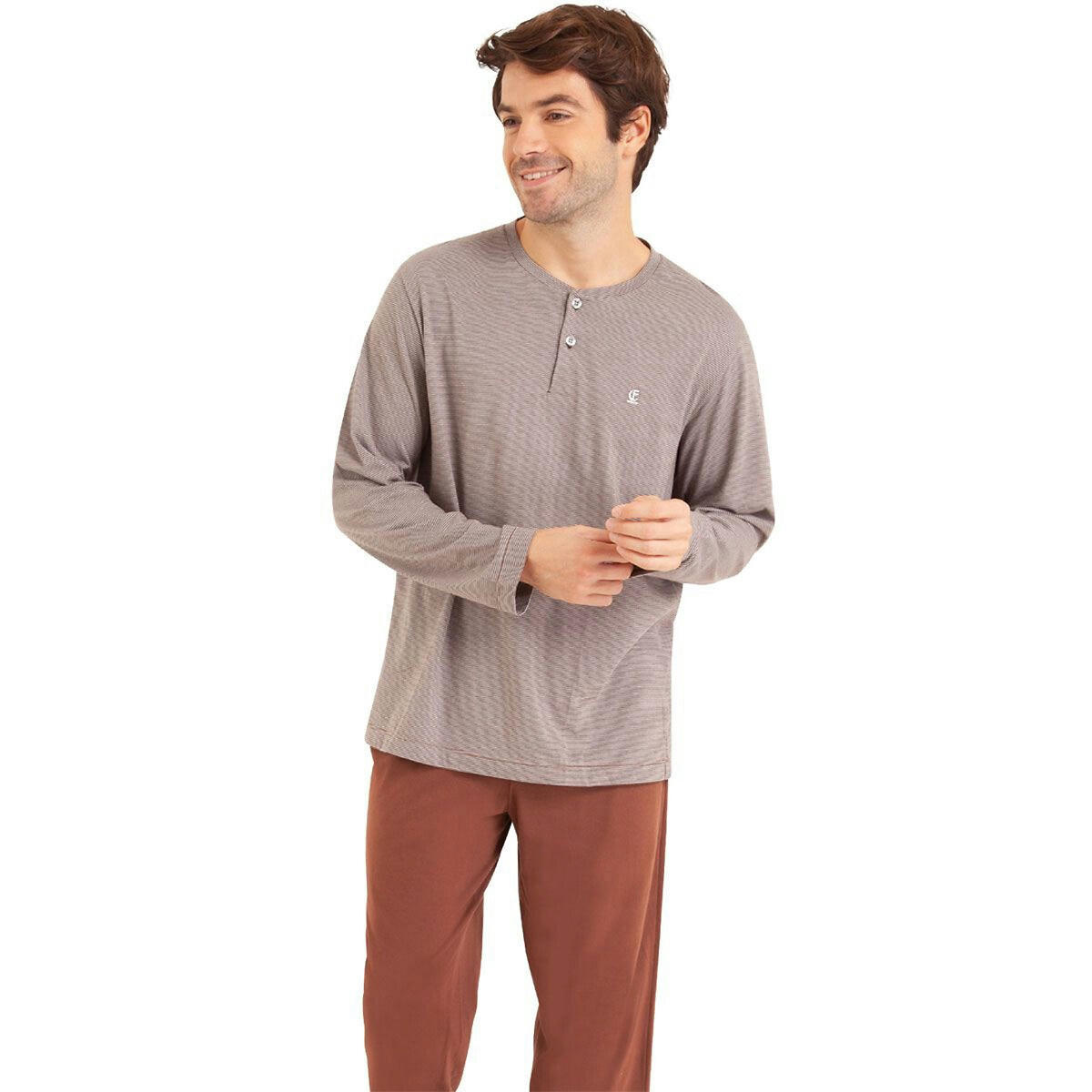 Pyjama long col tunisien en coton bio