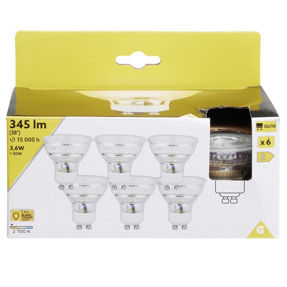Lot de 6 spots LED en alu GU10 3,6W 450lm