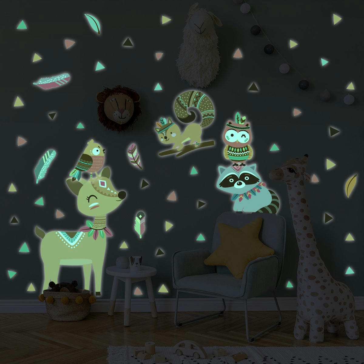 - Stickers mural phosphorescents lumineux animaux 145x110cm