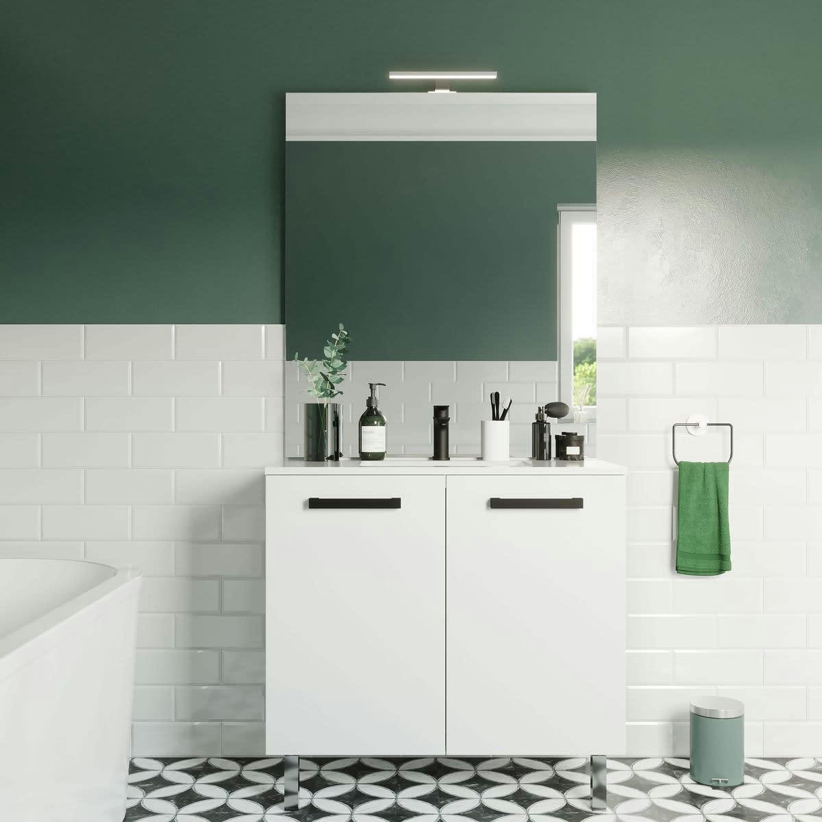CHELSEA - Meuble salle de bain vasque intégrée 90cm 2 portes Blanc