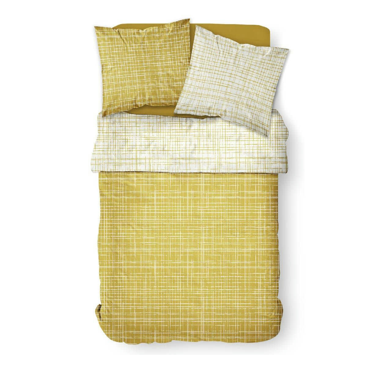 SUNSHINE - Parure de lit 2 personnes imprimé Rayure en Coton Jaune 240x260 cm